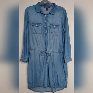 Gloria‎ Vanderbilt Ashleigh Denim Shirt Dress Roll Tab Sleeve Medium Wash Sz M